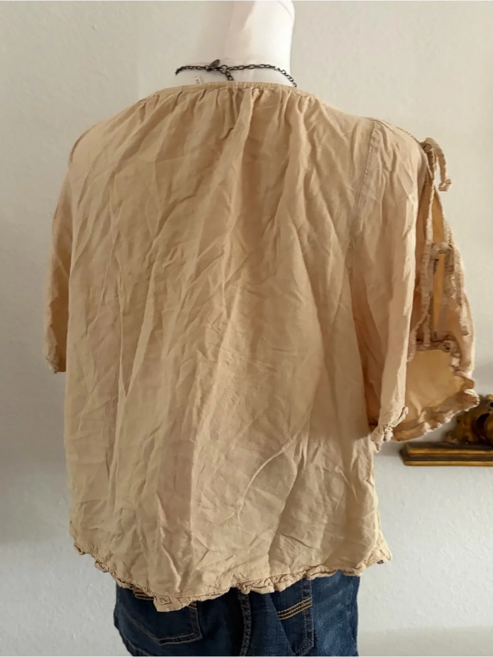 Free People Beige flowy Peasant Top